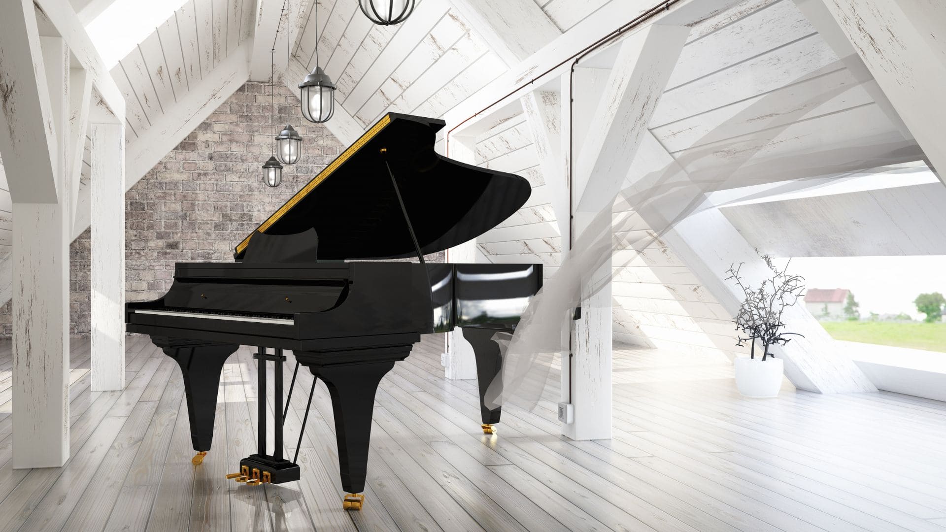 白い家の中のピアノ